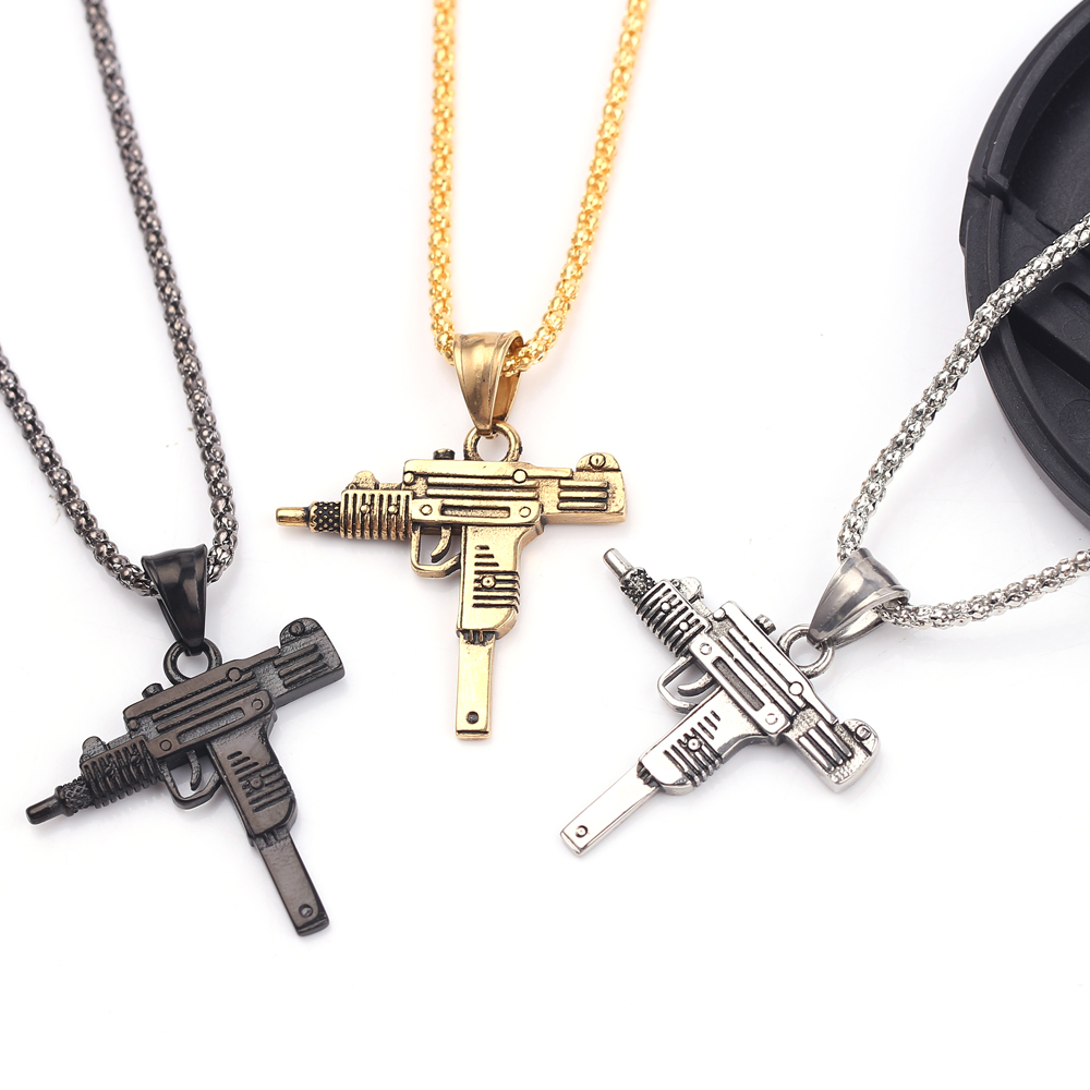 펑크 우지 권총 기관총 목걸이 펜던트 - 남성용 패션  - Men Accessories Jewelry 리뷰 및 가격