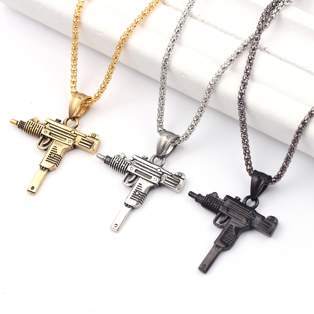 펑크 우지 권총 기관총 목걸이 펜던트 - 남성용 패션  - Men Accessories Jewelry 리뷰 및 가격