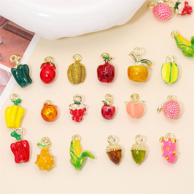 무료 배송 54 개/몫 컬러 드롭 오일 효과 과일 야채 - Men Accessories Locket 리뷰 및 가격