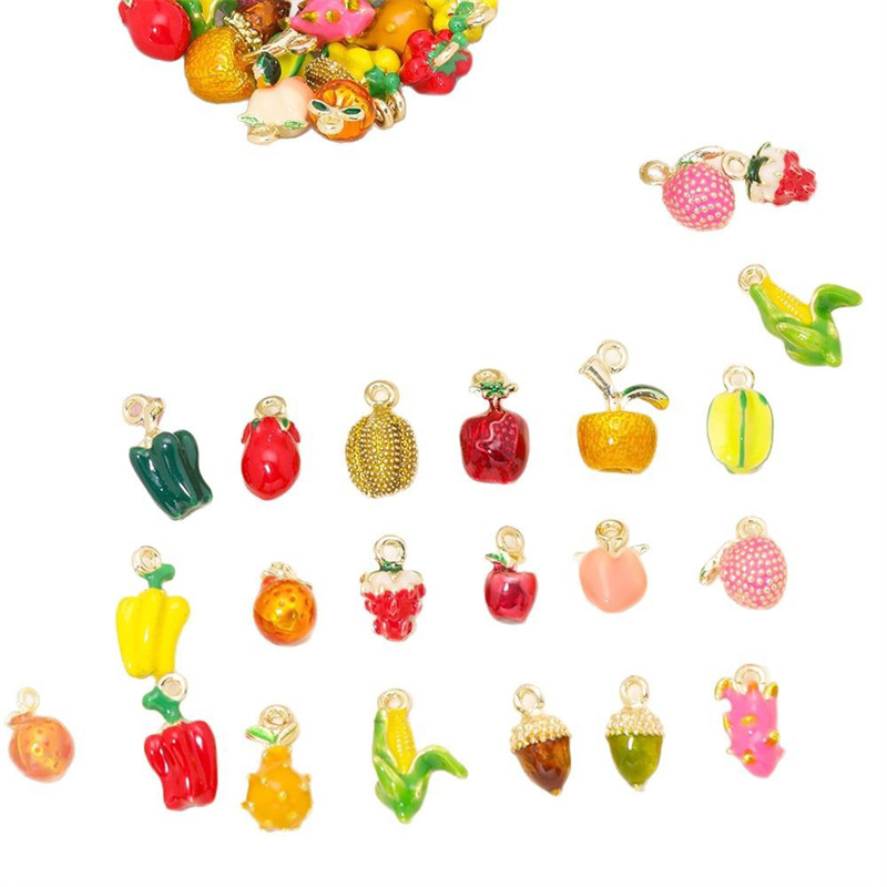 무료 배송 54 개/몫 컬러 드롭 오일 효과 과일 야채 - Men Accessories Locket 리뷰 및 가격