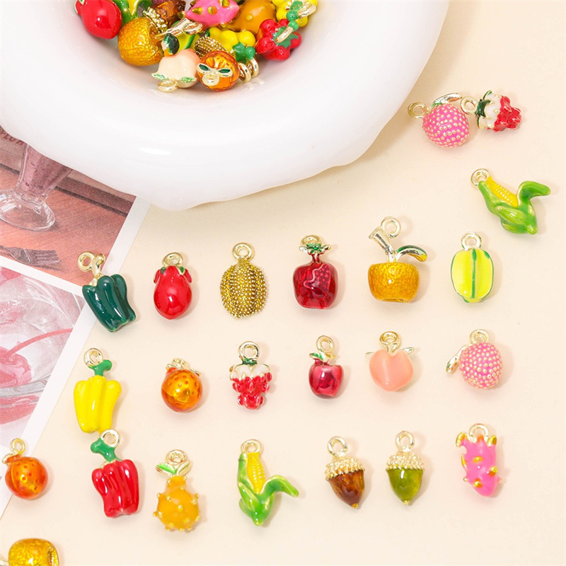 무료 배송 54 개/몫 컬러 드롭 오일 효과 과일 야채 - Men Accessories Locket 리뷰 및 가격