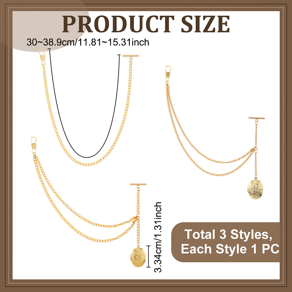 3가지 스타일의 황동 포켓 시계 체인, 남성용 골드 타 - Men Accessories Locket 리뷰 및 가격