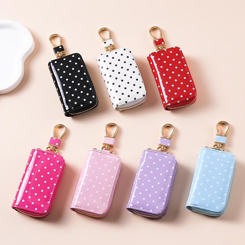 폴카 도트 광택 에나멜 가죽 키 파우치 골든 지퍼 금속 - Men Accessories Store 리뷰 및 가격